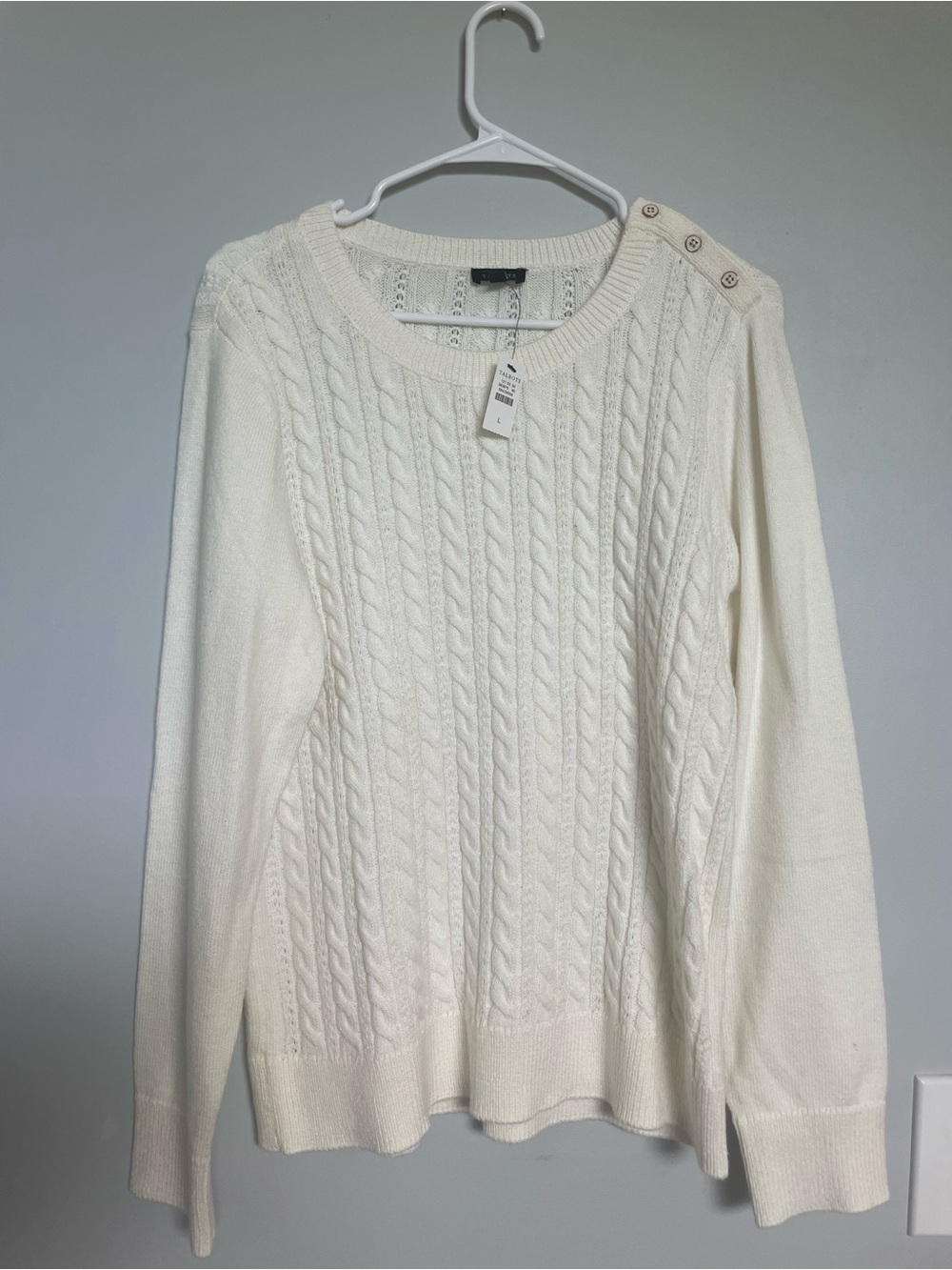 Talbots Women’s Cream Cable Knit Sweater with Shoulder Buttons